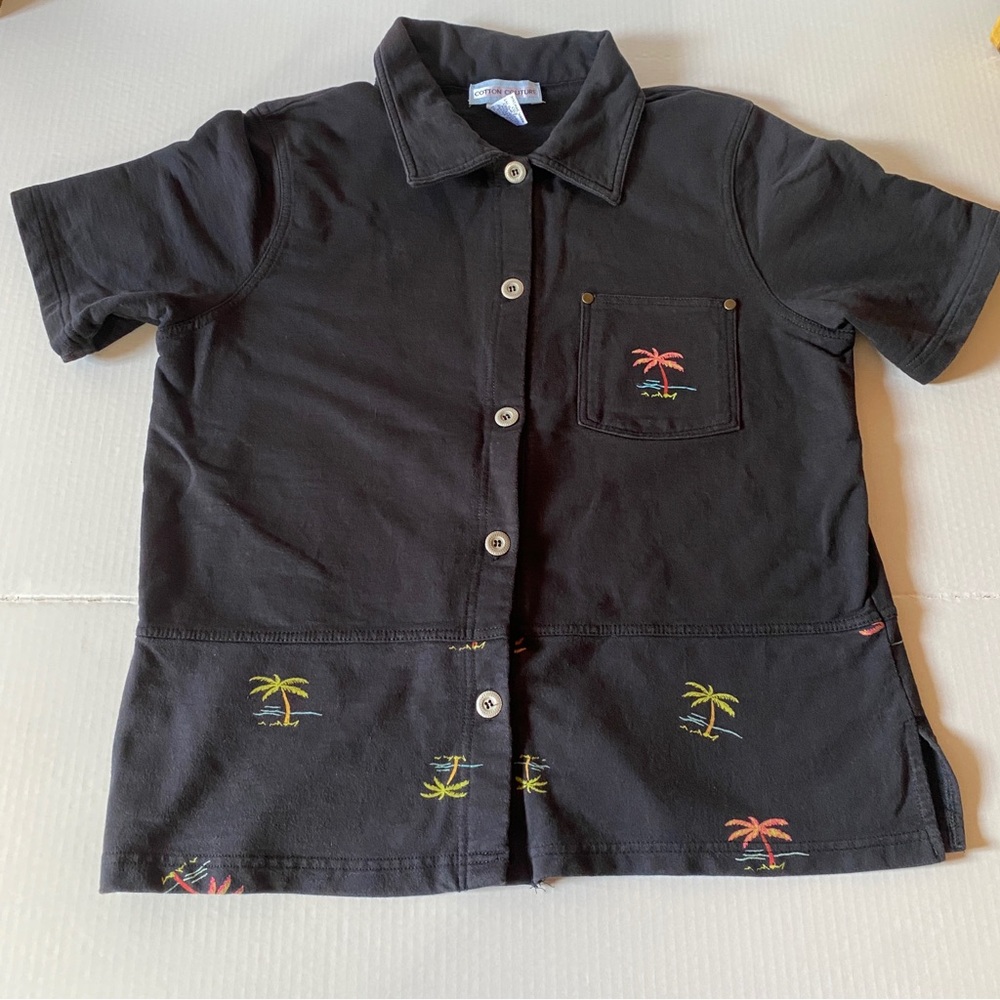 Womens Cotton Couture tropical Short Sleeve Shirt  Size M Button Up embroidered